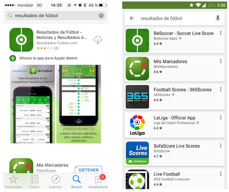 ASO Android iOS- Resultados de búsqueda app